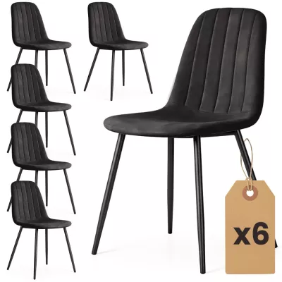 Set 6x prešívaná jedálenská stolička LIROLIA - čierna / čierna