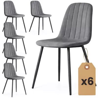 Set 6x prešívaná jedálenská stolička LIROLIA - tmavý grafit/čierna