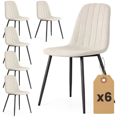 Set 6x prešívaná jedálenská stolička LIROLIA - béžová / čierna