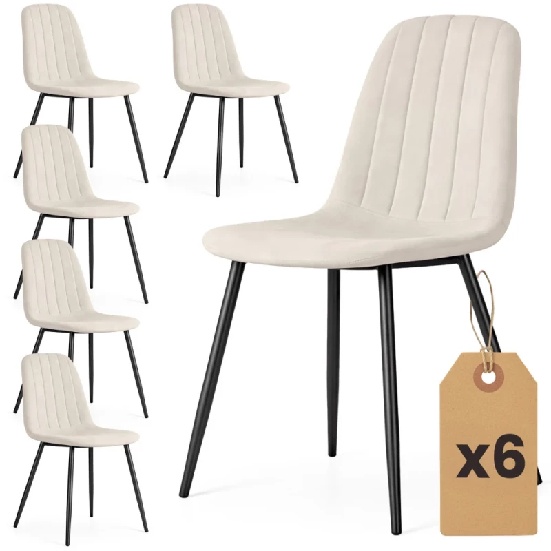 Set 6x prešívaná jedálenská stolička LIROLIA - béžová / čierna