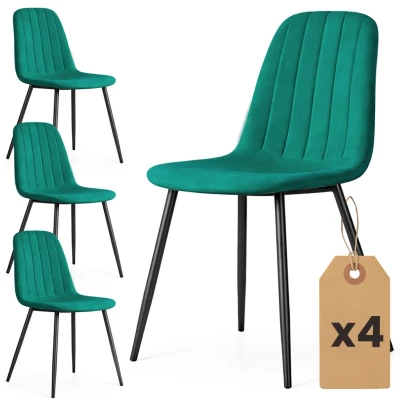 Set 4x prešívaná jedálenská stolička LIROLIA - fľaškovo zelená / čierna