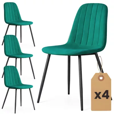 Set 4x prešívaná jedálenská stolička LIROLIA - fľaškovo zelená / čierna