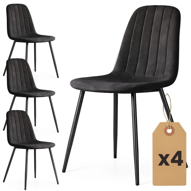 Set 4x prešívaná jedálenská stolička LIROLIA - čierna / čierna