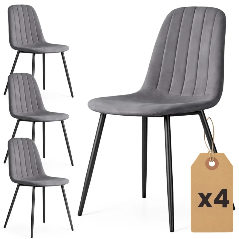 Set 4x prešívaná jedálenská stolička LIROLIA - tmavý grafit/čierna