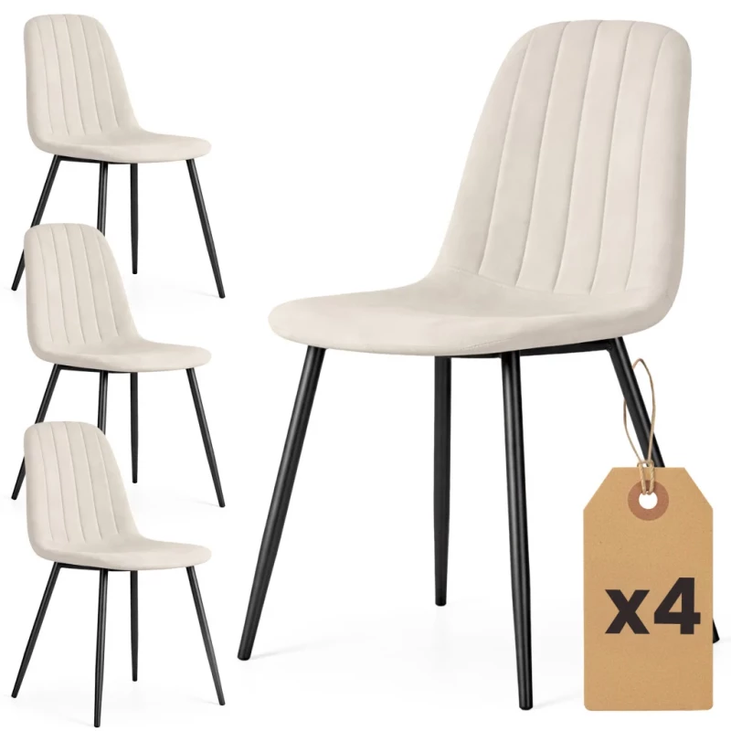 Set 4x prešívaná jedálenská stolička LIROLIA - béžová / čierna