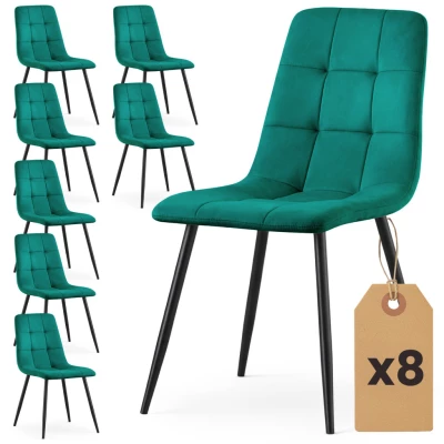 Set 8x prešívaná jedálenská stolička NIROLIA - fľaškovo zelená / čierna