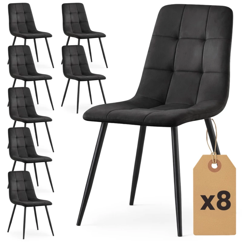 Set 8x prešívaná jedálenská stolička NIROLIA - čierna / čierna