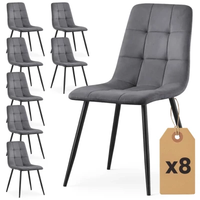 Set 8x prešívaná jedálenská stolička NIROLIA - tmavý grafit/čierna