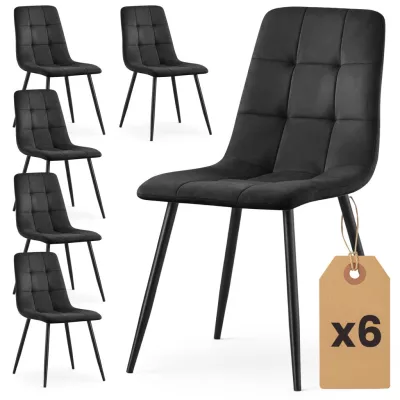 Set 6x prešívaná jedálenská stolička NIROLIA - čierna / čierna