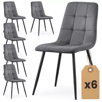 Set 6x prešívaná jedálenská stolička NIROLIA - tmavý grafit/čierna