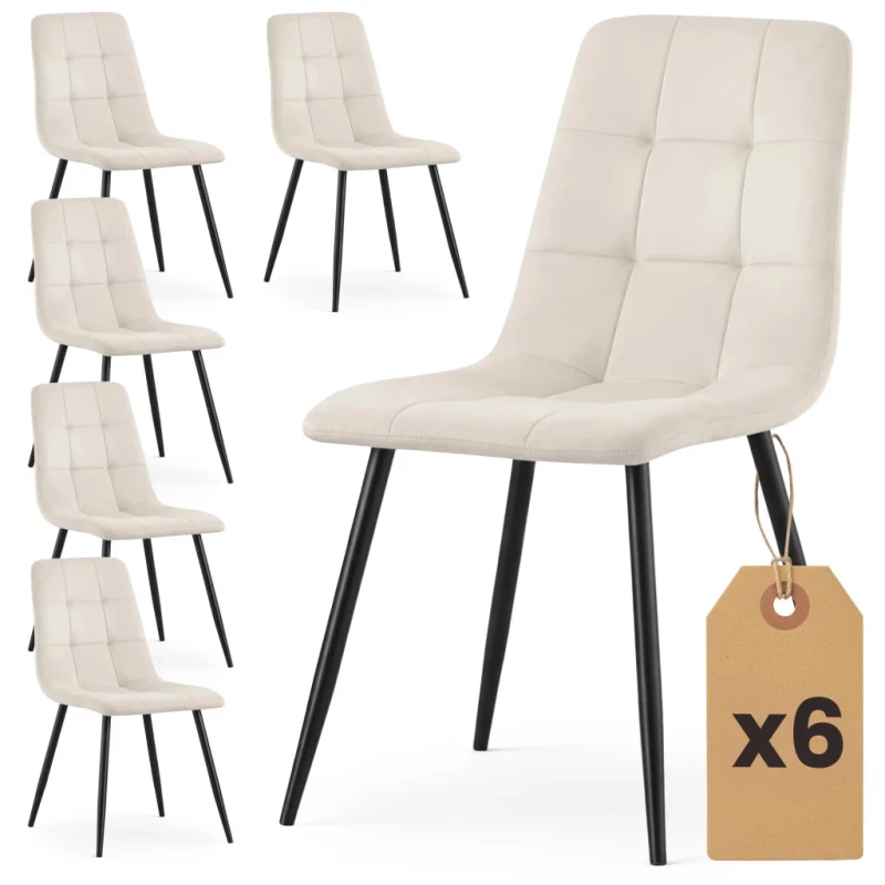Set 6x prešívaná jedálenská stolička NIROLIA - béžová / čierna