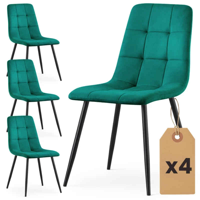 Set 4x prešívaná jedálenská stolička NIROLIA - fľaškovo zelená / čierna