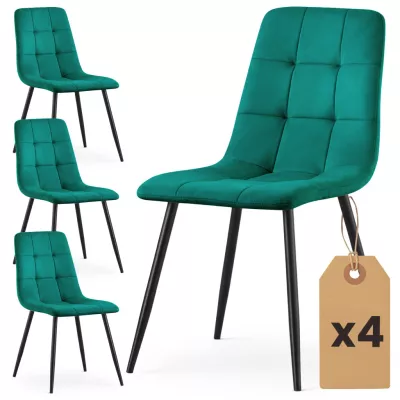 Set 4x prešívaná jedálenská stolička NIROLIA - fľaškovo zelená / čierna
