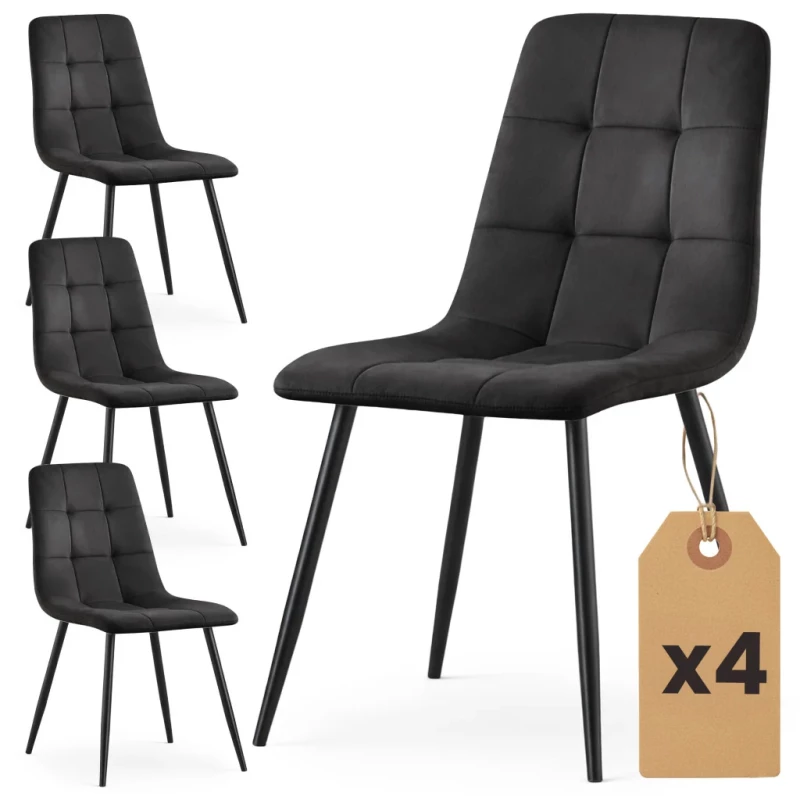 Set 4x prešívaná jedálenská stolička NIROLIA - čierna / čierna