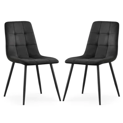 Set 2x prešívaná jedálenská stolička NIROLIA - čierna / čierna