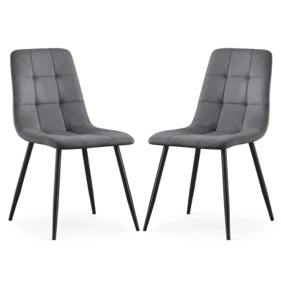 Set 2x prešívaná jedálenská stolička NIROLIA - tmavý grafit/čierna