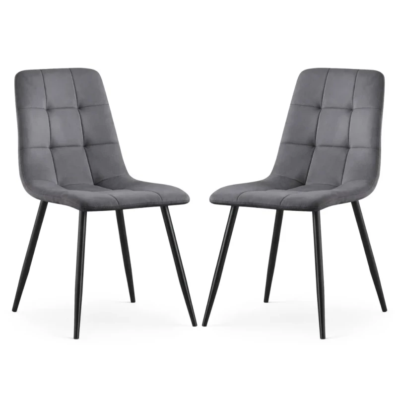 Set 2x prešívaná jedálenská stolička NIROLIA - tmavý grafit/čierna
