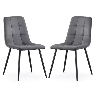 Set 2x prešívaná jedálenská stolička NIROLIA - tmavý grafit/čierna