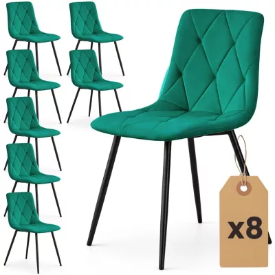 Set 8x prešívaná jedálenská stolička MILORIA - fľaškovo zelená / čierna