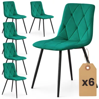 Set 6x prešívaná jedálenská stolička MILORIA - fľaškovo zelená / čierna