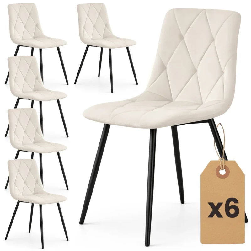 Set 6x prešívaná jedálenská stolička MILORIA - béžová / čierna