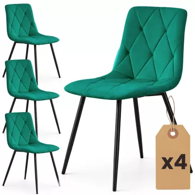 Set 4x prešívaná jedálenská stolička MILORIA - fľaškovo zelená / čierna