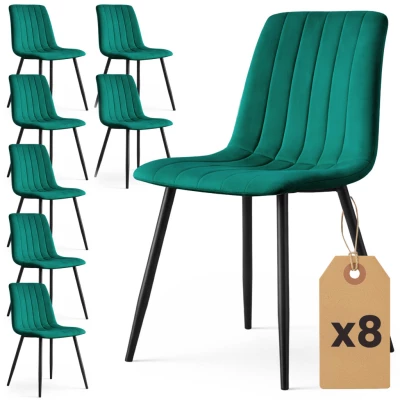 Set 8x prešívaná jedálenská stolička LINORIA - fľaškovo zelená / čierna