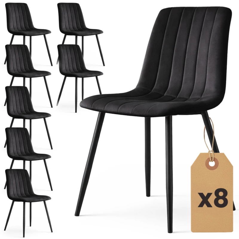 Set 8x prešívaná jedálenská stolička LINORIA - čierna / čierna