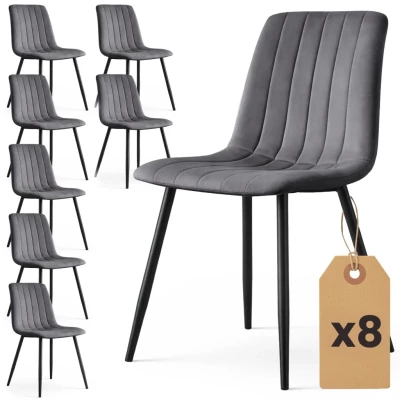 Set 8x prešívaná jedálenská stolička LINORIA - tmavý grafit/čierna