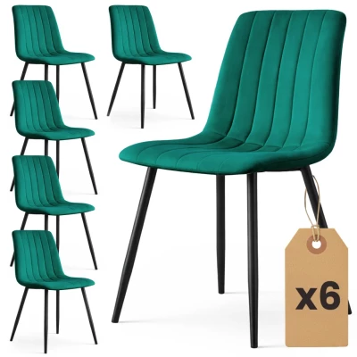 Set 6x prešívaná jedálenská stolička LINORIA - fľaškovo zelená / čierna