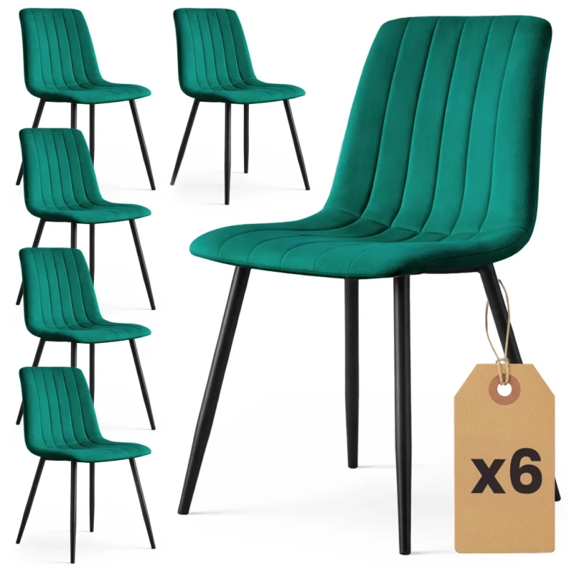 Set 6x prešívaná jedálenská stolička LINORIA - fľaškovo zelená / čierna