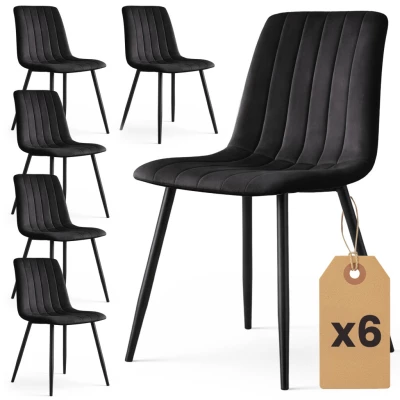 Set 6x prešívaná jedálenská stolička LINORIA - čierna / čierna