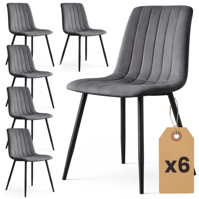 Set 6x prešívaná jedálenská stolička LINORIA - tmavý grafit / čierna