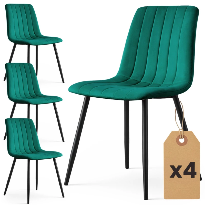 Set 4x prešívaná jedálenská stolička LINORIA - fľaškovo zelená / čierna