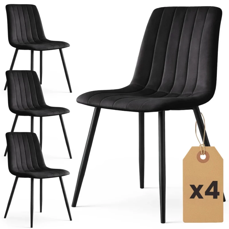 Set 4x prešívaná jedálenská stolička LINORIA - čierna / čierna