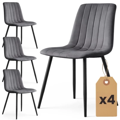 Set 4x prešívaná jedálenská stolička LINORIA - tmavý grafit/čierna