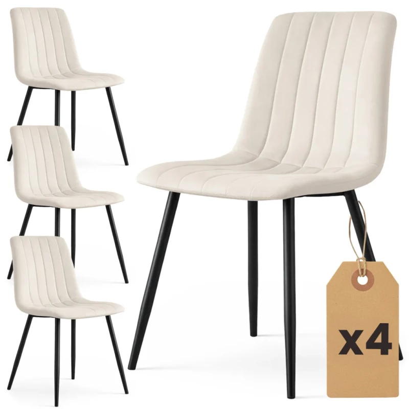 Set 4x prešívaná jedálenská stolička LINORIA - béžová / čierna