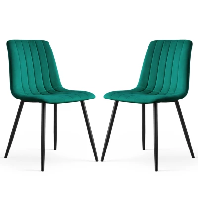 Set 2x prešívaná jedálenská stolička LINORIA - fľaškovo zelená / čierna