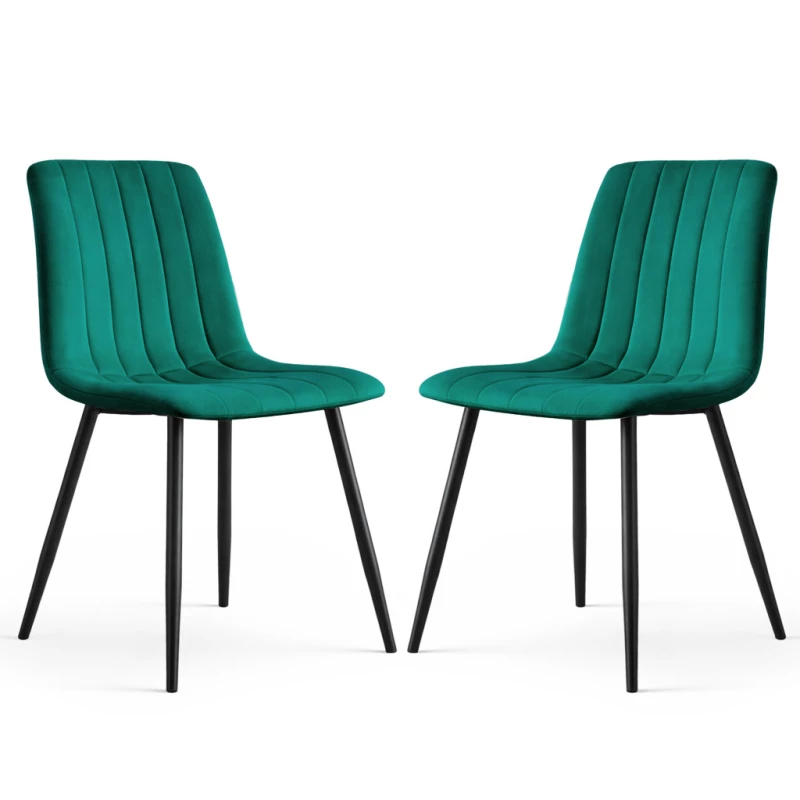 Set 2x prešívaná jedálenská stolička LINORIA - fľaškovo zelená / čierna