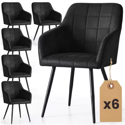 Set 6x jedálenská prešívaná stolička LARENZA - čierna / čierna