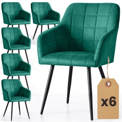Set 6x jedálenská prešívaná stolička LARENZA - fľaškovo zelená / čierna