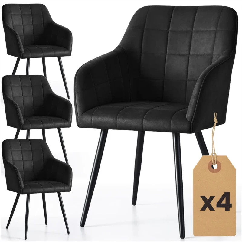 Set 4x jedálenská prešívaná stolička LARENZA - čierna / čierna