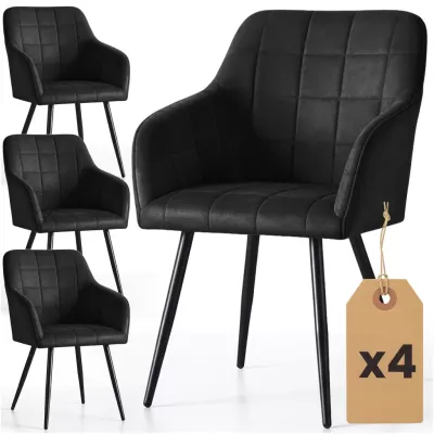 Set 4x jedálenská prešívaná stolička LARENZA - čierna / čierna