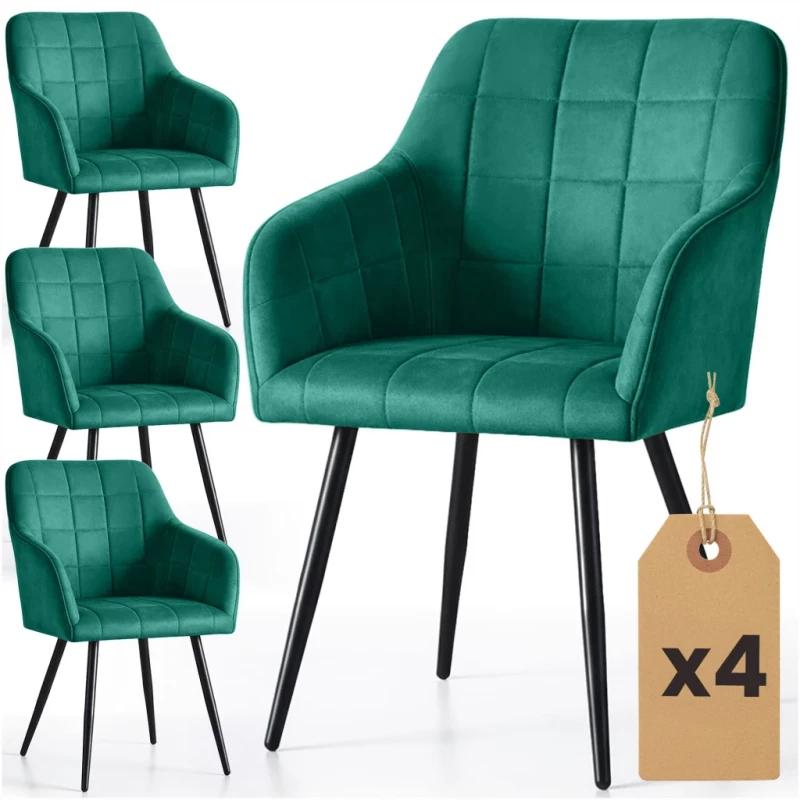 Set 4x jedálenská prešívaná stolička LARENZA - fľaškovo zelená / čierna