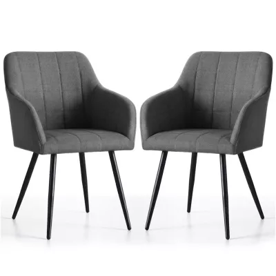 Set 2x jedálenská prešívaná stolička LARENZA - tmavý grafit / čierna