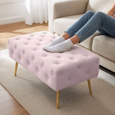 Čalúnená prešívaná lavica MALYRIA - svetlo ružová