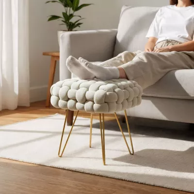 Elegantný taburet DESIRE - krémový