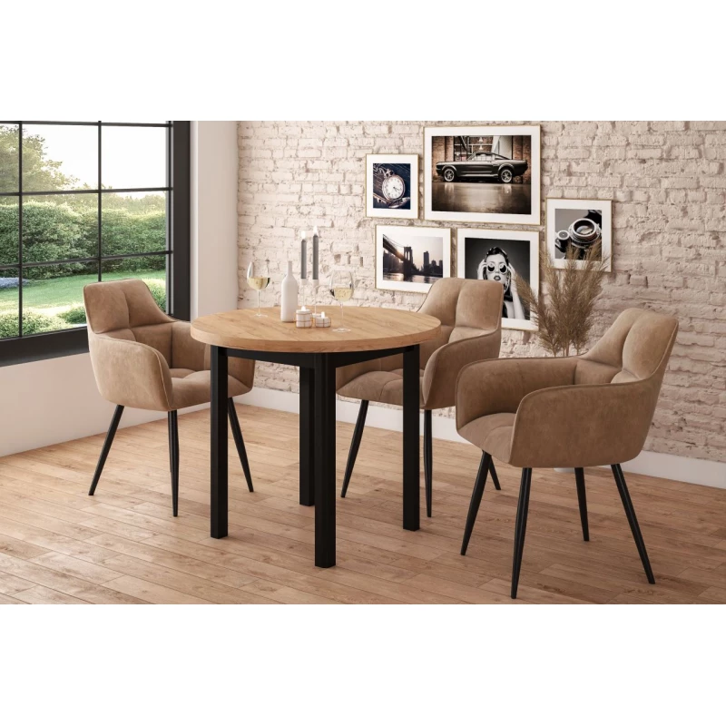 Okrúhly jedálenský stôl 80 cm LIRIDON - zlatý dub craft / čierny