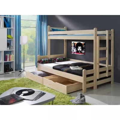 Dvojposchodová posteľ s úložným priestorom 90/120x200 CHARA - borovica, pravé prevedenie
