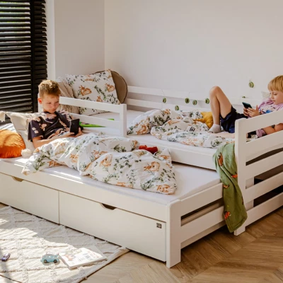 Detská posteľ s prístelkou a úložným priestorom HERMIONA - 90x200, biela